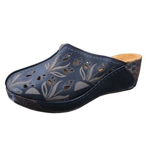 La Pinta Magic Floral Cutout Leather Mule Clog Black Brown Women 40 Comfort